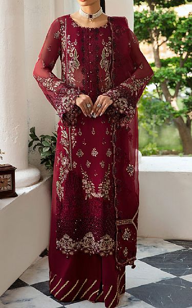 Ramsha Wine Chiffon Suit | Pakistani Embroidered Chiffon Dresses USA- Image 1