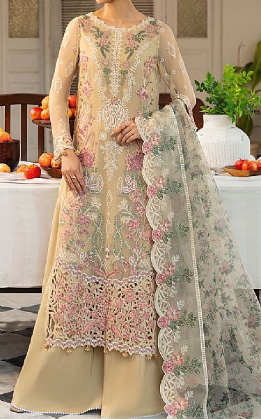 Ramsha Sand Gold Chiffon Suit | Pakistani Embroidered Chiffon Dresses USA- Image 1