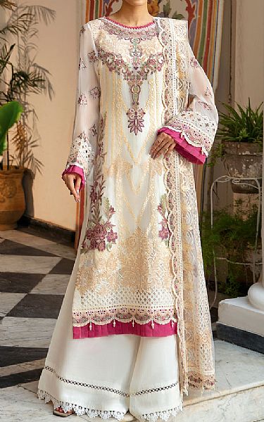 Ramsha Off-white Chiffon Suit | Pakistani Embroidered Chiffon Dresses USA- Image 1