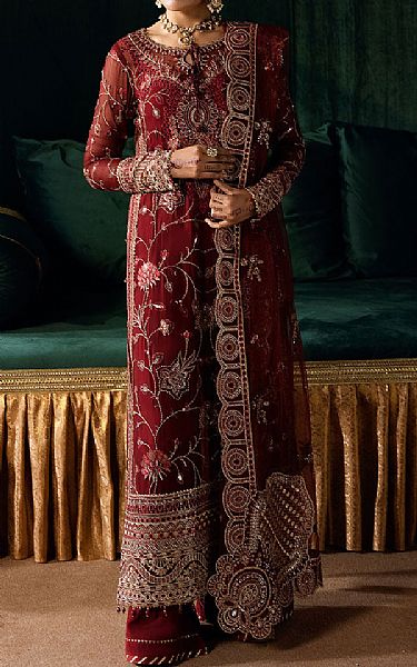 Ramsha Maroon Chiffon Suit | Pakistani Embroidered Chiffon Dresses USA- Image 1