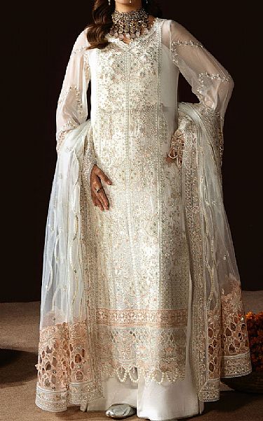 Ramsha White Chiffon Suit | Pakistani Embroidered Chiffon Dresses USA- Image 1
