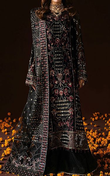 Ramsha Black Chiffon Suit | Pakistani Embroidered Chiffon Dresses USA- Image 1