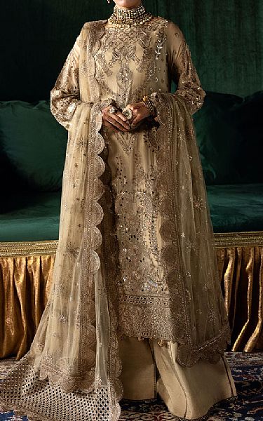 Ramsha Fawn Chiffon Suit | Pakistani Embroidered Chiffon Dresses USA- Image 1
