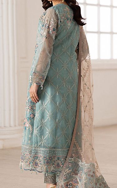 Ramsha Light Turuqoise Organza Suit | Pakistani Embroidered Chiffon Dresses USA- Image 2