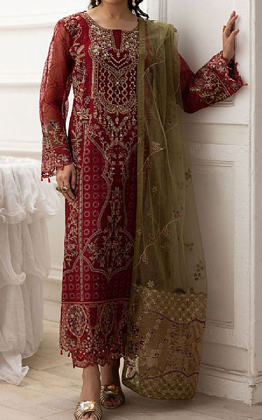 Ramsha Scarelt Organza Suit | Pakistani Embroidered Chiffon Dresses USA- Image 1