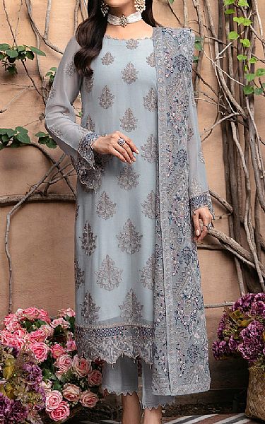 Ramsha Regent Grey Chiffon Suit | Pakistani Embroidered Chiffon Dresses- Image 1