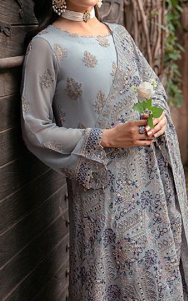 Ramsha Regent Grey Chiffon Suit | Pakistani Embroidered Chiffon Dresses- Image 3