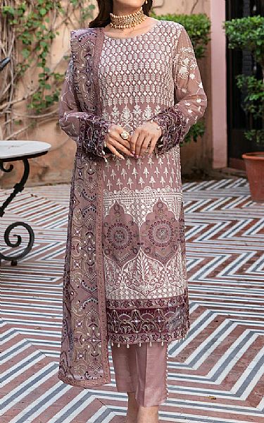 Ramsha Rosy Brown Chiffon Suit | Pakistani Embroidered Chiffon Dresses- Image 1