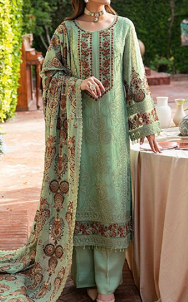 Ramsha Green Spring Rain Chiffon Suit | Pakistani Embroidered Chiffon Dresses- Image 1