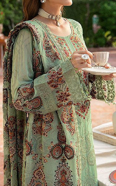Ramsha Green Spring Rain Chiffon Suit | Pakistani Embroidered Chiffon Dresses- Image 3