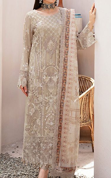 Ramsha Beige Chiffon Suit | Pakistani Embroidered Chiffon Dresses USA- Image 1