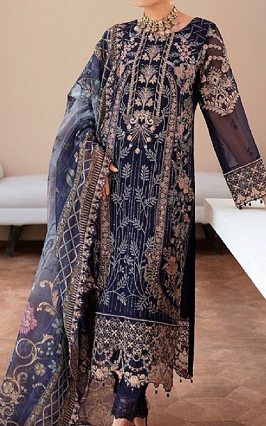 Ramsha Navy Blue Chiffon Suit | Pakistani Embroidered Chiffon Dresses USA- Image 1