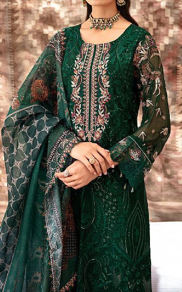 Ramsha Bottle Green Chiffon Suit | Pakistani Embroidered Chiffon Dresses USA- Image 3