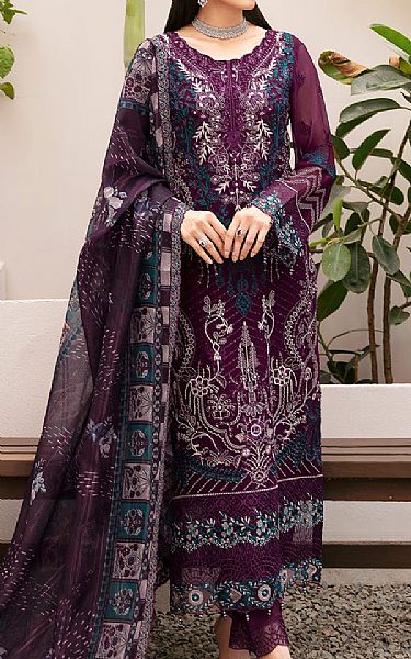 Ramsha Egg Plant Chiffon Suit | Pakistani Embroidered Chiffon Dresses USA- Image 1
