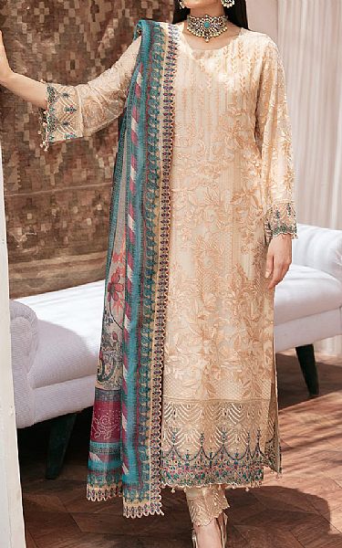 Ramsha Desert Sand Chiffon Suit | Pakistani Embroidered Chiffon Dresses USA- Image 1