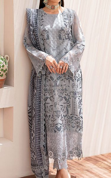 Ramsha Grey Chiffon Suit | Pakistani Embroidered Chiffon Dresses USA- Image 1