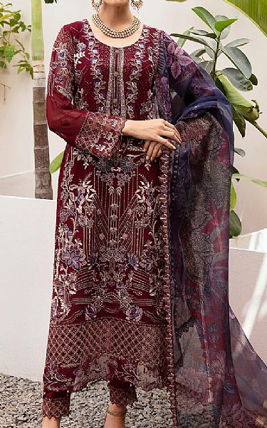 Ramsha Maroon Chiffon Suit | Pakistani Embroidered Chiffon Dresses USA- Image 1