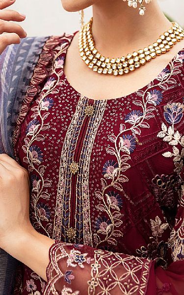 Ramsha Maroon Chiffon Suit | Pakistani Embroidered Chiffon Dresses USA- Image 3