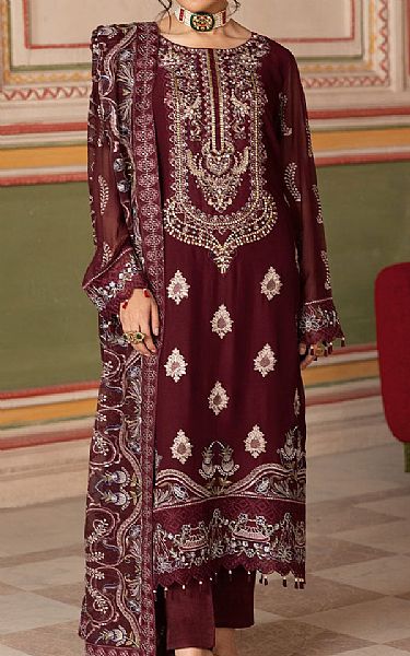 Ramsha Maroon Chiffon Suit | Pakistani Embroidered Chiffon Dresses USA- Image 1