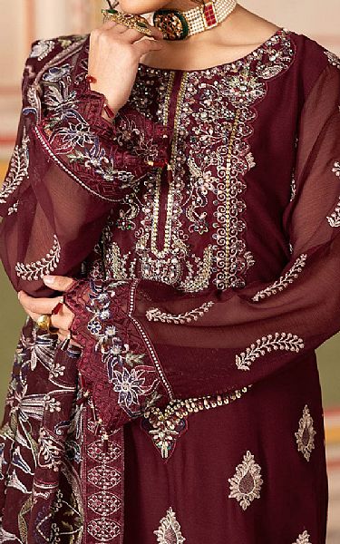 Ramsha Maroon Chiffon Suit | Pakistani Embroidered Chiffon Dresses USA- Image 3