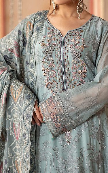 Ramsha Sea Mist Chiffon Suit | Pakistani Embroidered Chiffon Dresses USA- Image 3