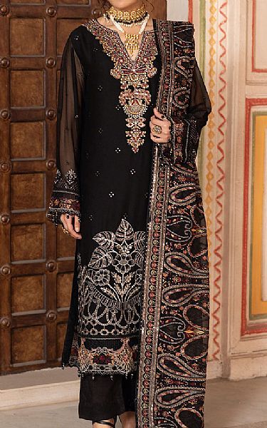 Ramsha Black Chiffon Suit | Pakistani Embroidered Chiffon Dresses USA- Image 1