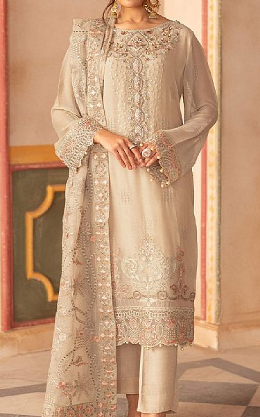 Ramsha Beige Chiffon Suit | Pakistani Embroidered Chiffon Dresses USA- Image 1