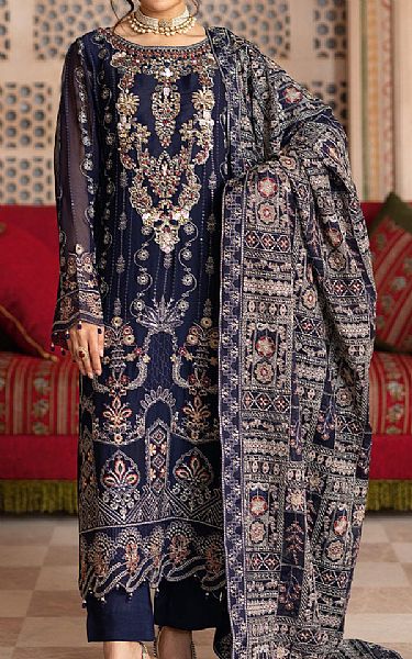 Ramsha Navy Blue Chiffon Suit | Pakistani Embroidered Chiffon Dresses USA- Image 1