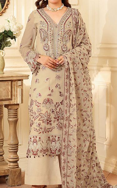 Ramsha Beige Chiffon Suit | Pakistani Embroidered Chiffon Dresses USA- Image 1