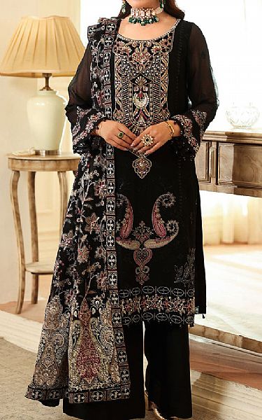Ramsha Black Chiffon Suit | Pakistani Embroidered Chiffon Dresses USA- Image 1