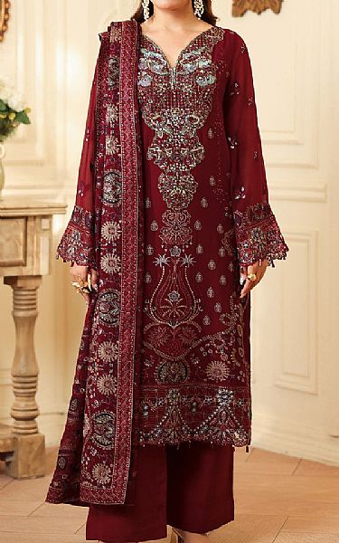 Ramsha Maroon Chiffon Suit | Pakistani Embroidered Chiffon Dresses USA- Image 1