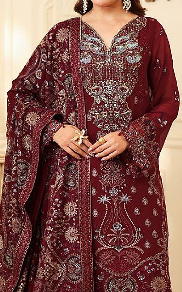 Ramsha Maroon Chiffon Suit | Pakistani Embroidered Chiffon Dresses USA- Image 3