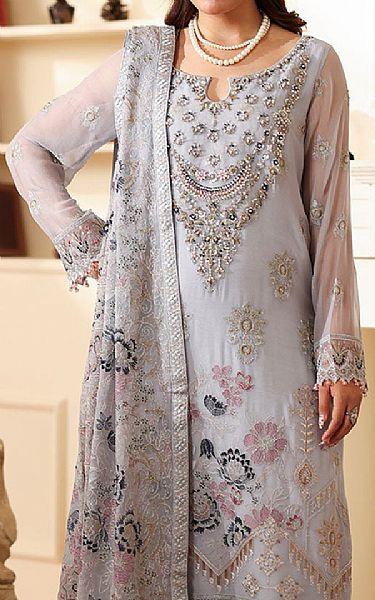 Ramsha Light Grey Chiffon Suit | Pakistani Embroidered Chiffon Dresses USA- Image 3