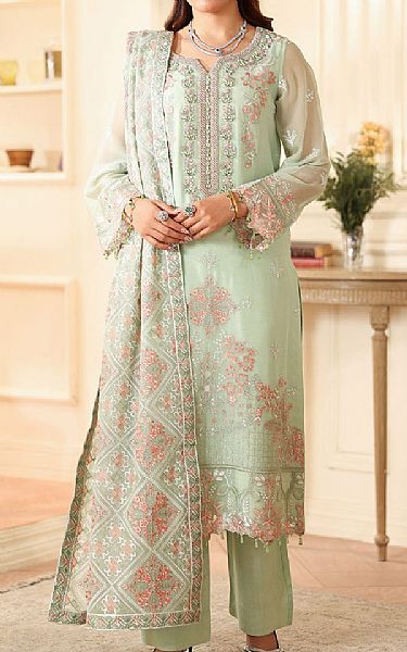 Ramsha Light Green Chiffon Suit | Pakistani Embroidered Chiffon Dresses USA- Image 1