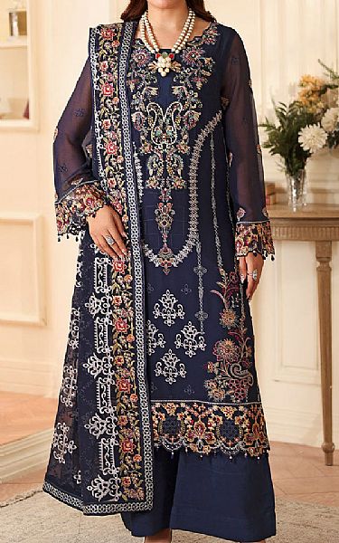 Ramsha Navy Blue Chiffon Suit | Pakistani Embroidered Chiffon Dresses USA- Image 1