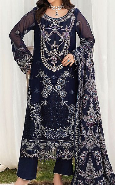Ramsha Blue Chiffon Suit | Pakistani Embroidered Chiffon Dresses USA- Image 1