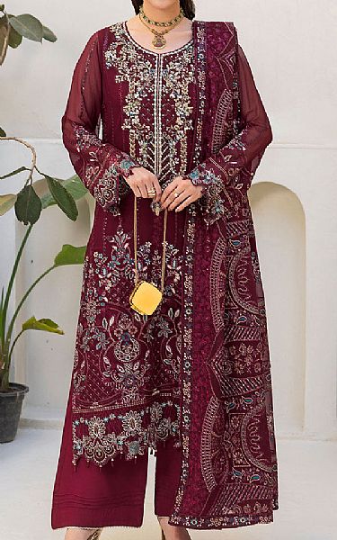 Ramsha Magenta Chiffon Suit | Pakistani Embroidered Chiffon Dresses USA- Image 1