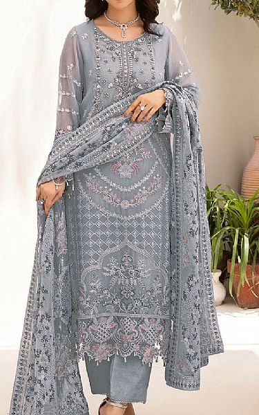 Ramsha Slate Grey Chiffon Suit | Pakistani Embroidered Chiffon Dresses USA- Image 1