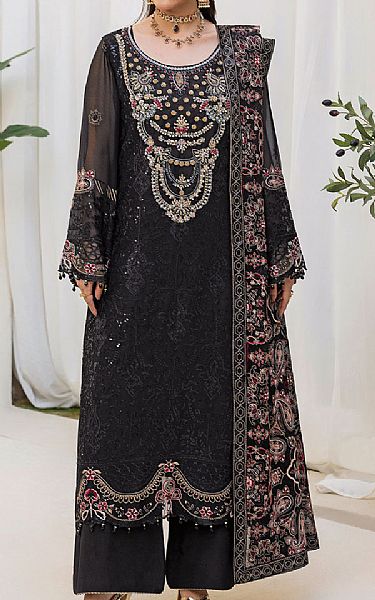 Ramsha Black Chiffon Suit | Pakistani Embroidered Chiffon Dresses USA- Image 1