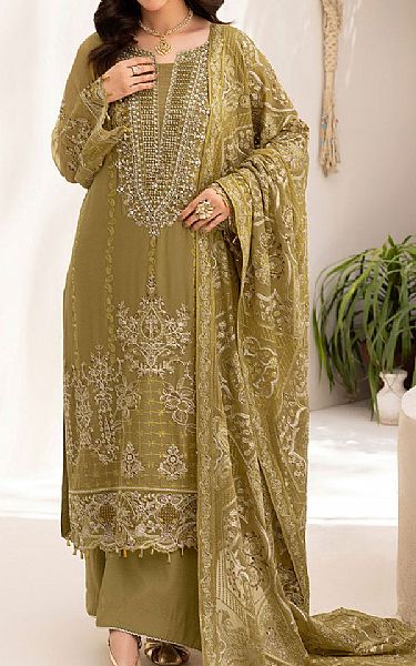Ramsha Olive Chiffon Suit | Pakistani Embroidered Chiffon Dresses USA- Image 1