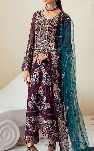 Ramsha Egg Plant Chiffon Suit | Pakistani Embroidered Chiffon Dresses USA- Image 1