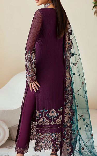 Ramsha Egg Plant Chiffon Suit | Pakistani Embroidered Chiffon Dresses USA- Image 2