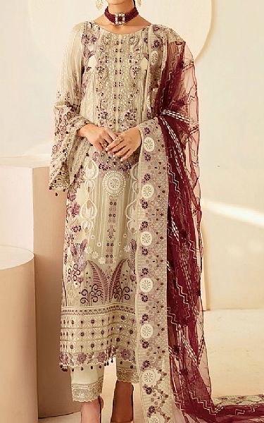 Ramsha Ivory Chiffon Suit | Pakistani Embroidered Chiffon Dresses USA- Image 1