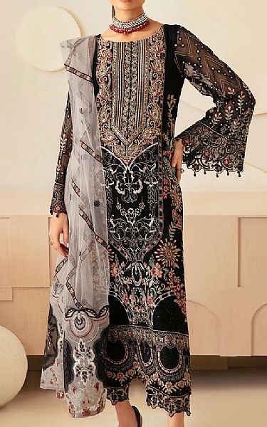 Ramsha Black Chiffon Suit | Pakistani Embroidered Chiffon Dresses USA- Image 1