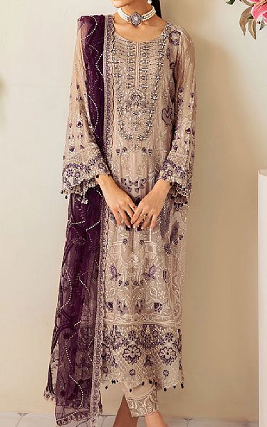 Ramsha Pale Taupe Chiffon Suit | Pakistani Embroidered Chiffon Dresses USA- Image 1