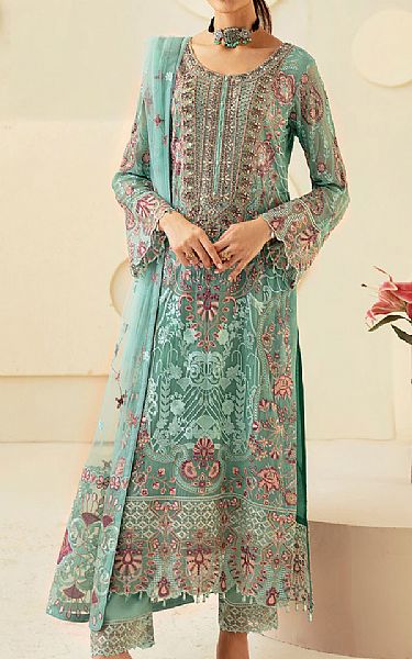 Ramsha Mint Green Chiffon Suit | Pakistani Embroidered Chiffon Dresses USA- Image 1