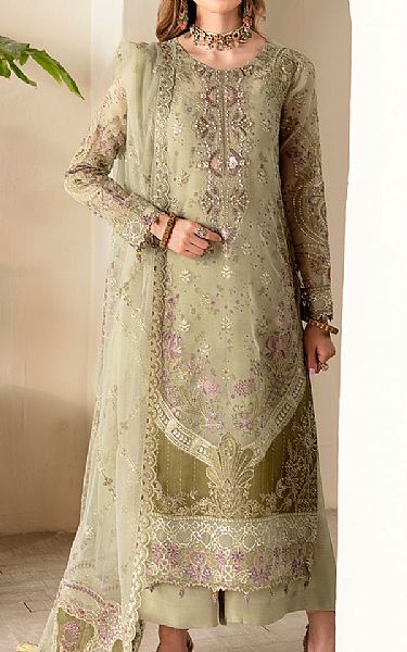 Ramsha Sage Green Organza Suit | Pakistani Embroidered Chiffon Dresses USA- Image 1