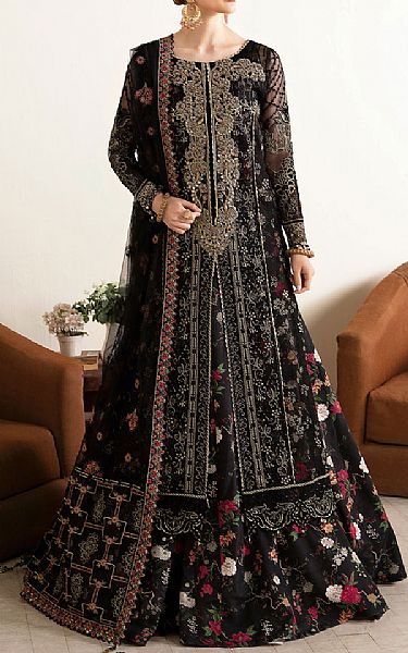 Ramsha Black Organza Suit | Pakistani Embroidered Chiffon Dresses USA- Image 1