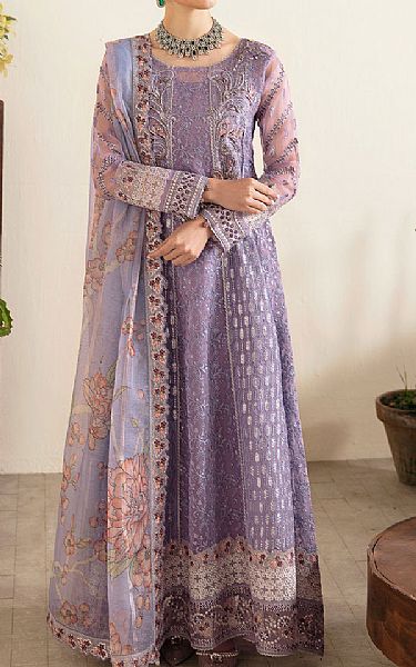 Ramsha Lavender Organza Suit | Pakistani Embroidered Chiffon Dresses USA- Image 1
