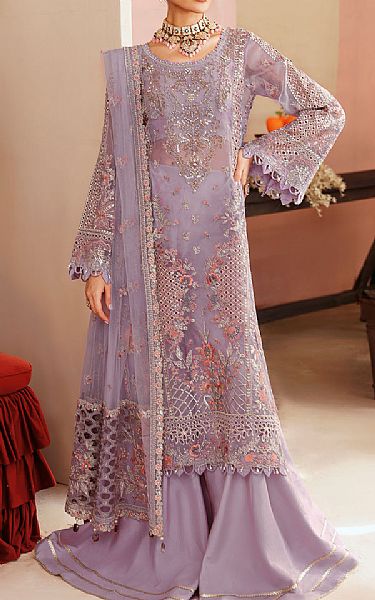 Ramsha Lavender Organza Suit | Pakistani Embroidered Chiffon Dresses USA- Image 1